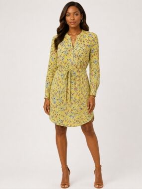 Nanette Lepore Cottage Yellow Floral Tie-Waist Shirt Dress Size 8
